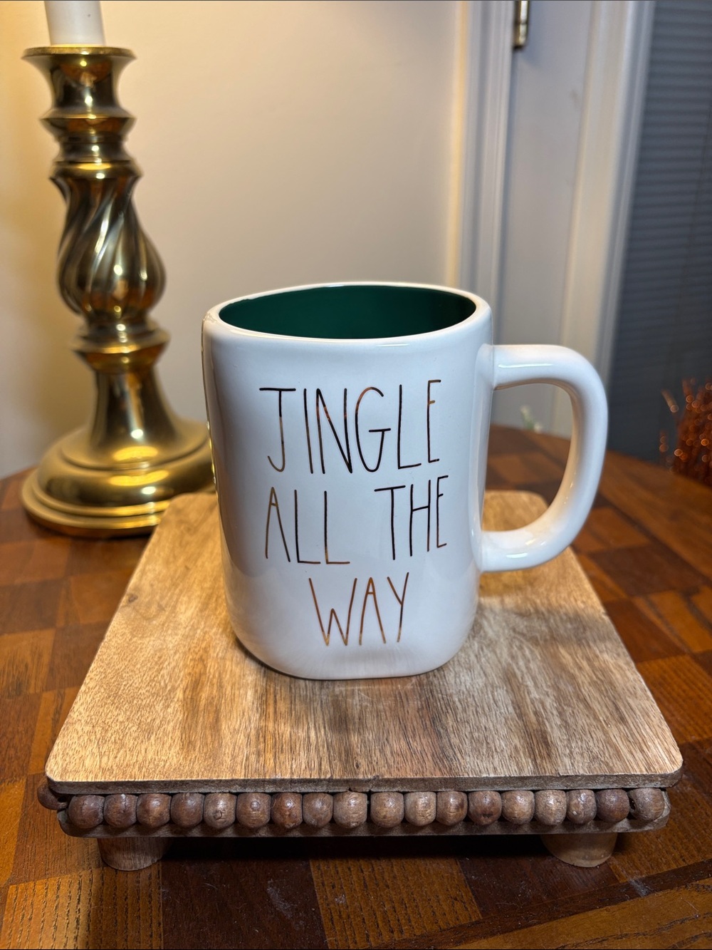 Rae Dunn White Mug with Green Interior - JINGLE ALL THE WAY